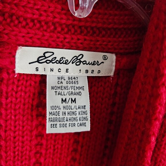 Eddie Bauer Wool Shawl Collar Sweater Vest Medium Tall MT Women Red Button Front - Picture 7 of 15